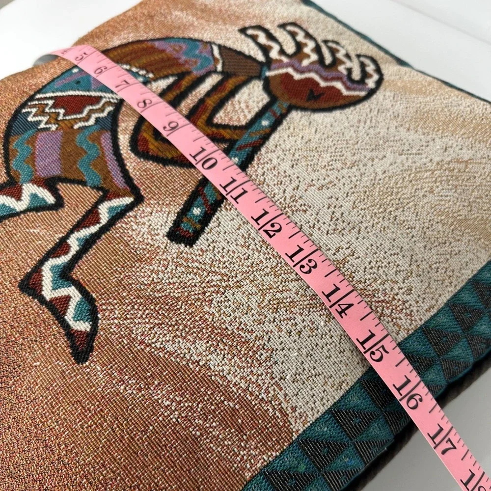 Kokopelli Woven Tapestry‎ Throw Pillow Southwest Flute Player 2 Sided 15x15